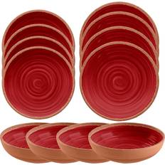 Purely Home 4 Rustic Swirl RED Dinner Set