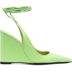 BY FAR Vaughn Leather Wedge Pumps Green