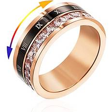 Jewelry Karani Spinner Ring, Fashion Stainless Steel Roman Numerals, Anxiety Fidget Ring for Women Men,Stress Relieving Cubic Zirconia Ring Rose Gold