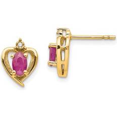 Gold - Gray Earrings 14k Ruby and Diamond Heart Earrings 14k Yellow Gold Earrings