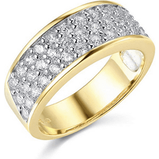 Anillo solitario - Oro Anillos Ct Round Real 14k Yellow Gold 3-Row Pavé 7.5mm Wedding Anniversary Band Ring