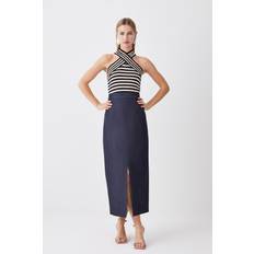 Stretch Skirts Karen Millen Tailored Denim Corset Detail Midi Skirt