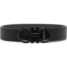 Ferragamo Reversible and Adjustable Gancini Belt - Black/Asphalt Grey