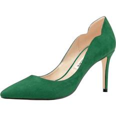 JOY IN LOVE Women's Pumps Shoes Middle Heels Pointy Toe Dress Pump Stilettos 5-Green