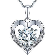 Onlylike I Love You Heart Pendant Necklace 2.0 ct - Silver/Diamonds