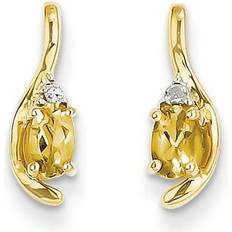 Gold - Gray Earrings 14k Citrine and Diamond Post Earrings 14k Yellow Gold Earrings