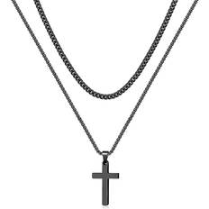 Ursteel Cross Necklace for Men, Mens Cross Necklaces Black Stainless Steel Cross Necklace Cross Chain for Men Layered Cuban Link Chain for Men 20-22 Mens Jewelry Gifts Cross Necklace for Men Women Girls