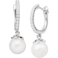 Silpada Silpada 'Primrose' Shell Pearl Hoop Earrings with CZ in Sterling Silver White