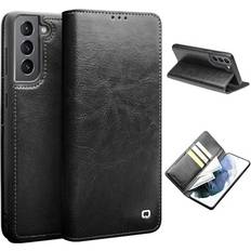 Qialino Classic Samsung Galaxy S21 5G Lederhülle mit Geldbörse Schwarz