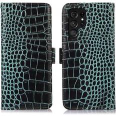MTP Products Crocodile Serie Samsung Galaxy S23 Ultra 5G Läder Plånboksfodral med RFID Grön