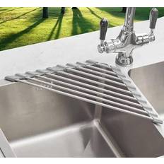 Triangle Drying Rack for Sink Corner Roll Up Folding Stainless Steel Multipurpose Over The Sink Dish Mat for Kitchen Grey Dish Drainer