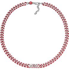 Diesel Jewelry Diesel Diesel All-Gender Stainless Steel Choker Necklace, Color: Silver/Red Model: DX1416040