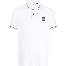 Stone Island Men Polo Shirts Stone Island stripe-trim piqué polo shirt men Cotton/Elastane White