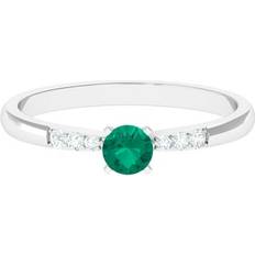 Gray - Solitaire Rings Rosec Jewels Emerald Promise Ring with Diamond Side Stones Real Emerald Ring for Women 925 Sterling Silver 10.00