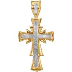 9k - Diamond Charms & Pendants Jewelry Outlet 10kt Yellow Gold Mens Round Diamond Scalloped Cross Charm Pendant 3/4 Cttw