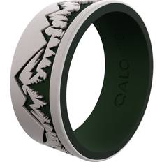 Green - Men Rings Qalo QALO Men's Rubber Silicone Ring, Frost & Forest Ridgeline Strata, Silicone Rubber Wedding Band, Breathable, Durable Wedding Ring for Men, 9mm Wide 1.85mm Thick, Grey & Forest Green