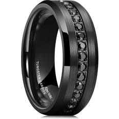 Black - Wedding Rings King Will King Will GEM Mens 8mm Black Men Women Tungsten Carbied Rings Wedding Bands Cubic Zirconia Eternity Ring CZ Inlaid Black