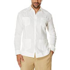 Cubavera Herren Langärmeliges Guayabera-Shirt aus 100% Leinen Hemd mit Button-Down-Kragen, Bright White