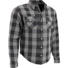 Milwaukee Leather MPM1630 Men's Plaid Flannel Biker Shirt with CE Approved Armor Reinforced w/Aramid Fibers Grey