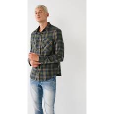 Long - Men Shirts True Religion Needle Plaid Shirt Bronze Green