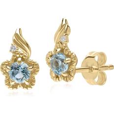 Beige Earrings Gemondo Floral Round Blue Topaz & Diamond Stud Earrings in 9ct Yellow Gold