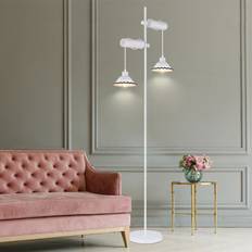 Céramique Lampes sur Pied ETC-Shop Lampadaire Métal Blanc Bois Céramique 2 Ampoules E27 H 168 cm Lampe sur Pied