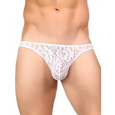 Man - String Onderbroeken Male Power Stretch Lace Bong Thong - White