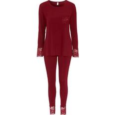 Dam - Röda Pyjamasar Damella Viscose Plain Pyjamas Set Wine red