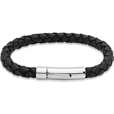 Unique Stainless Steel Black Braided Leather Bracelet A40BL/19CM