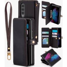 Wallet Cases Goospery Noble Wallet Compatible with Galaxy Z Fold 4 Case, All-Around Coverage, Card Holder Premium Flip PU Leather [Stand Feature] Secure with [Finger Grip Strap][Wrist Strap] Black