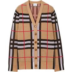 Burberry Women Cardigans Burberry Vintage Check V-neck cardigan women Polyamide/Cotton/Elastane Neutrals