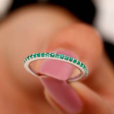 9k - Diamond Rings Rosec Jewels 1/2 CT Emerald Half Eternity Ring for Women Emerald Ring in Gold Emerald Fine Ring Emerald Semi Eternity Ring 925 Sterling Silver 12.00