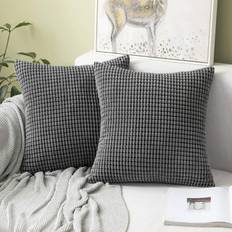 MIULEE 2 Corduroy Soft Big Corn Solid Cushion Cover Grey