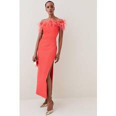 Feathers Dresses Karen Millen Feather Off The Shoulder Stretch Crepe Maxi Dress Red