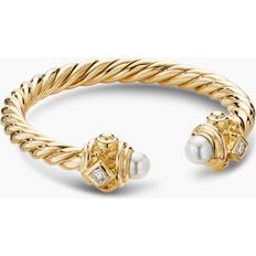 Gold Rings David Yurman Renaissance Ring in 18K Yellow Gold with Pearls and Diamonds, 2.3mm Women's Akoya White Pearl