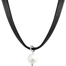 Leather - Women Necklaces Silpada Silpada 'High Tide' Leather Choker Necklace with Pearl in Silver, 15" 2" White