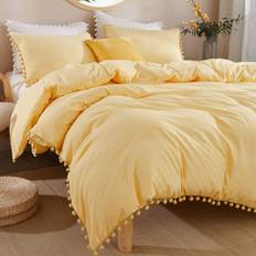 Andency Pom Pom Fringe Duvet Cover Yellow
