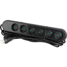 Socket with earth, 6 outlets, 5 M, black