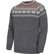 Herre - Hvite Klær Gridarmor Men's Snøkrystall Round Neck Ullgenser, Mid Greymelange/White