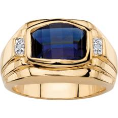 Blue - Men Rings PalmBeach Jewelry Men 2.77 TCW Cushion-Cut Created Red Ruby or Blue Sapphire and Diamond Accent Ring Yellow Gold-Plated