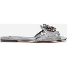 Heel - Women Slides Dolce & Gabbana Lace Sliders With Crystals Woman Slides And Mules Gray