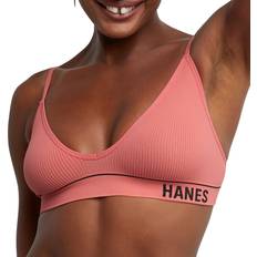 Hanes BH:ar Hanes kvinnors original trådlös sömlös ribbad bralett, ComfortFlex Fit bygelfri BH, Rosa begonia