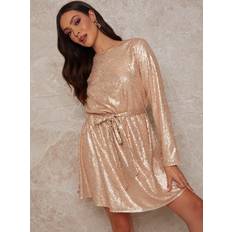 Long - Midi Dresses Chi Chi London Long Sleeve Sequin Mini Dress in Gold