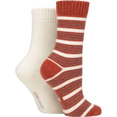 Stripes Socks SockShop Ladies Pair Wool Mix Striped and Plain Boot Rust Striped 4-8 Ladies Orange