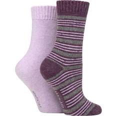 Viscose - Women Socks SockShop Ladies Pair Wool Mix Striped and Plain Boot Royal Purple Striped 4-8 Ladies