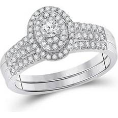 Outlet Round Bridal Wedding Ring Band Set - White Gold/Diamonds