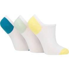 Ladies Pair Plain and Patterned Cotton Trainer Socks White Blue Mint Yellow Heel & Toe 4-8 Ladies