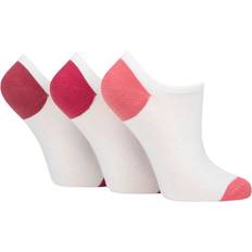 Ladies Pair Plain and Patterned Cotton Trainer Socks White Pink Heel & Toe 4-8 Ladies