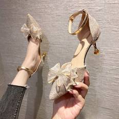 Golden Pumps Shein Women's Elegant High Heel Gold Pumps With Bowknot