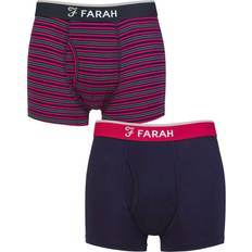 Men - Pink Men's Underwear FARAH Mens Pair Plain and Stripe Bamboo Keyhole Trunks Stripe Dark Navy Cerise Multi Coloured